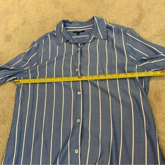 TAHARI blue white striped button down dress shirt Sz L - Picture 11 of 13